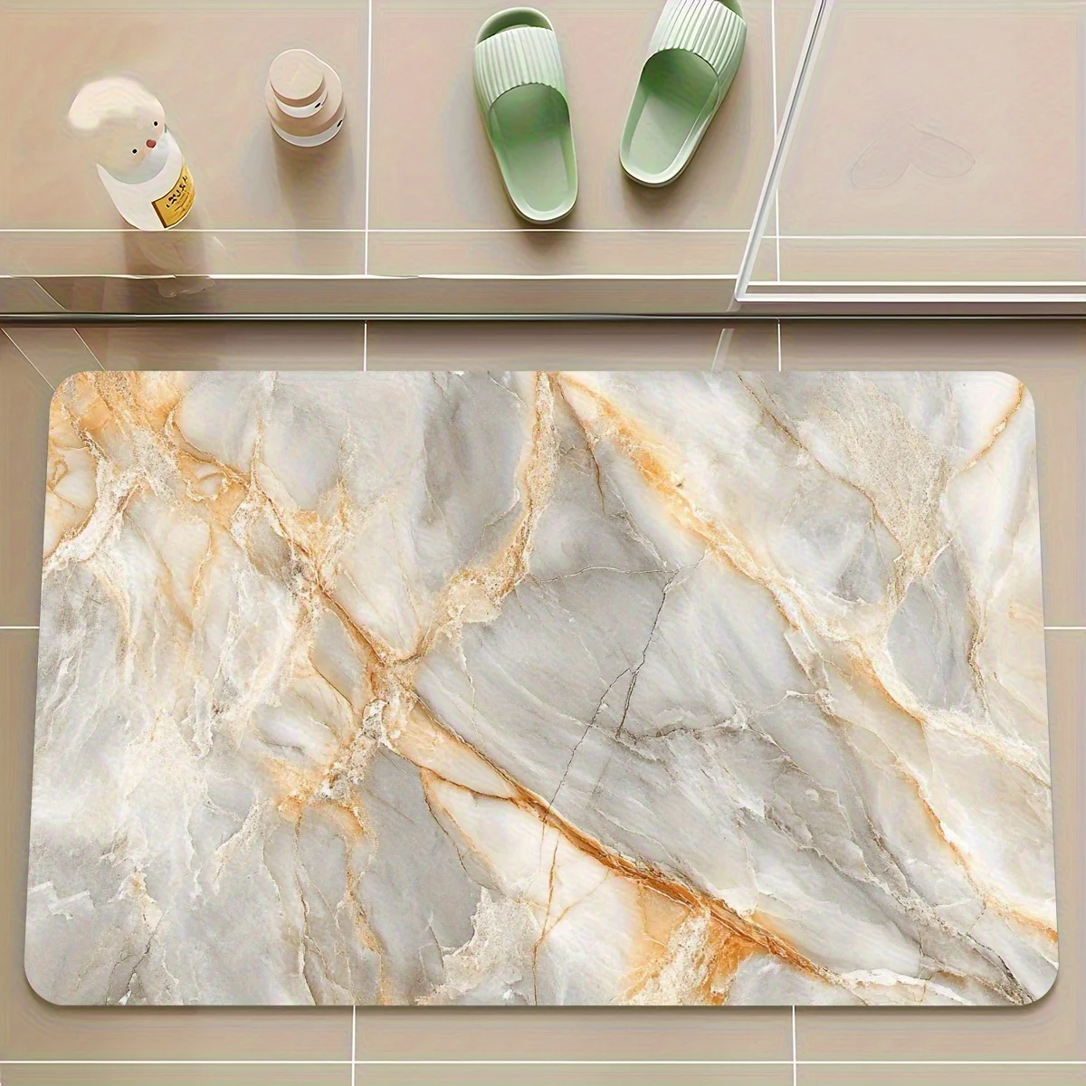 1pc Non-slip Bathroom Mat - Highly absorbent, quick-drying rug with elegant marble design for bathroom, bedroom, kitchen
