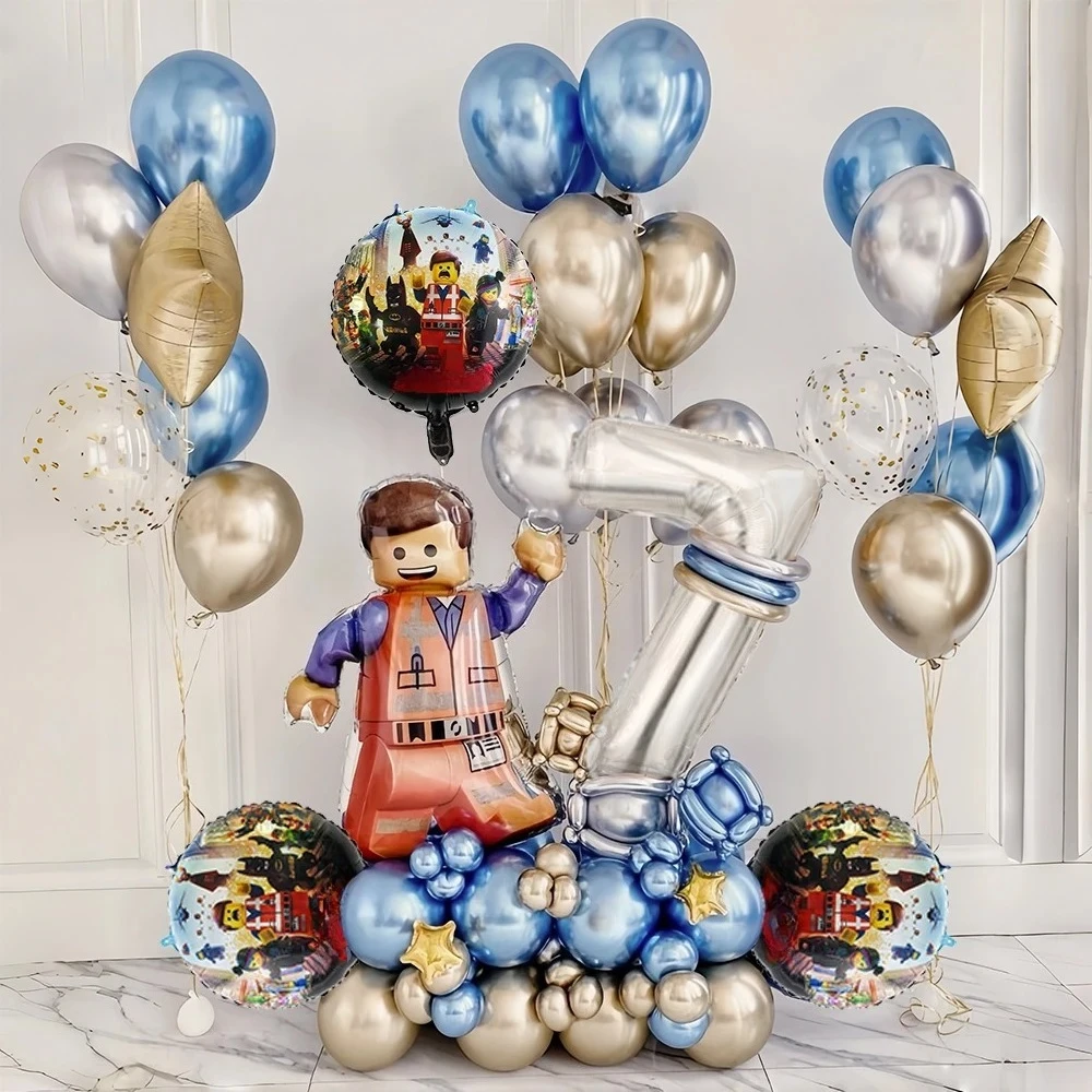 Juego de globos de fiesta temática de bloques de construcción de dibujos animados, globos de látex coloridos para Baby Shower, decoraciones navideñas de cumpleaños para niños
