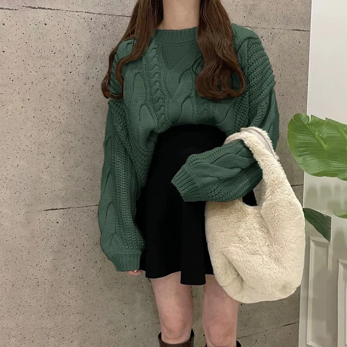 

Свободный вязаный женский свитер Long Sve GL08 Wed Pear Fraance Twist Weave 2024, зимний модный женский трикотаж