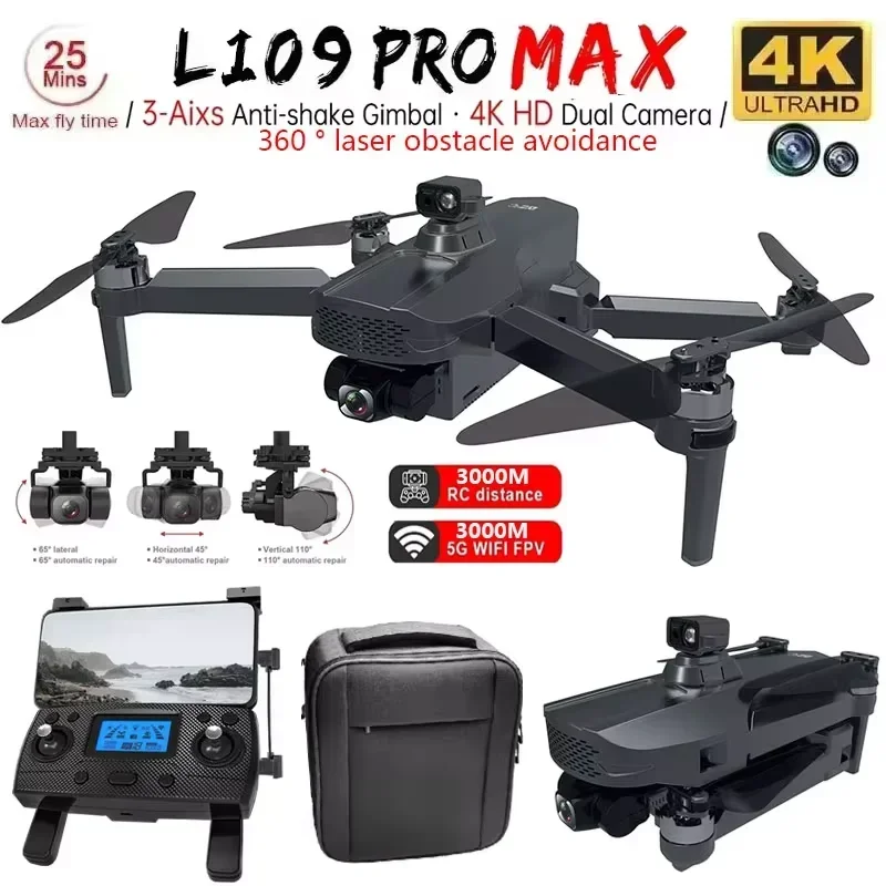 L109 PRO MAX Drone GPS 4K Professional 3-Axis PTZ HD Dual Camera 5G WIFI FPV 360° Laser Obstacle Avoidance Brushless Motor Dron