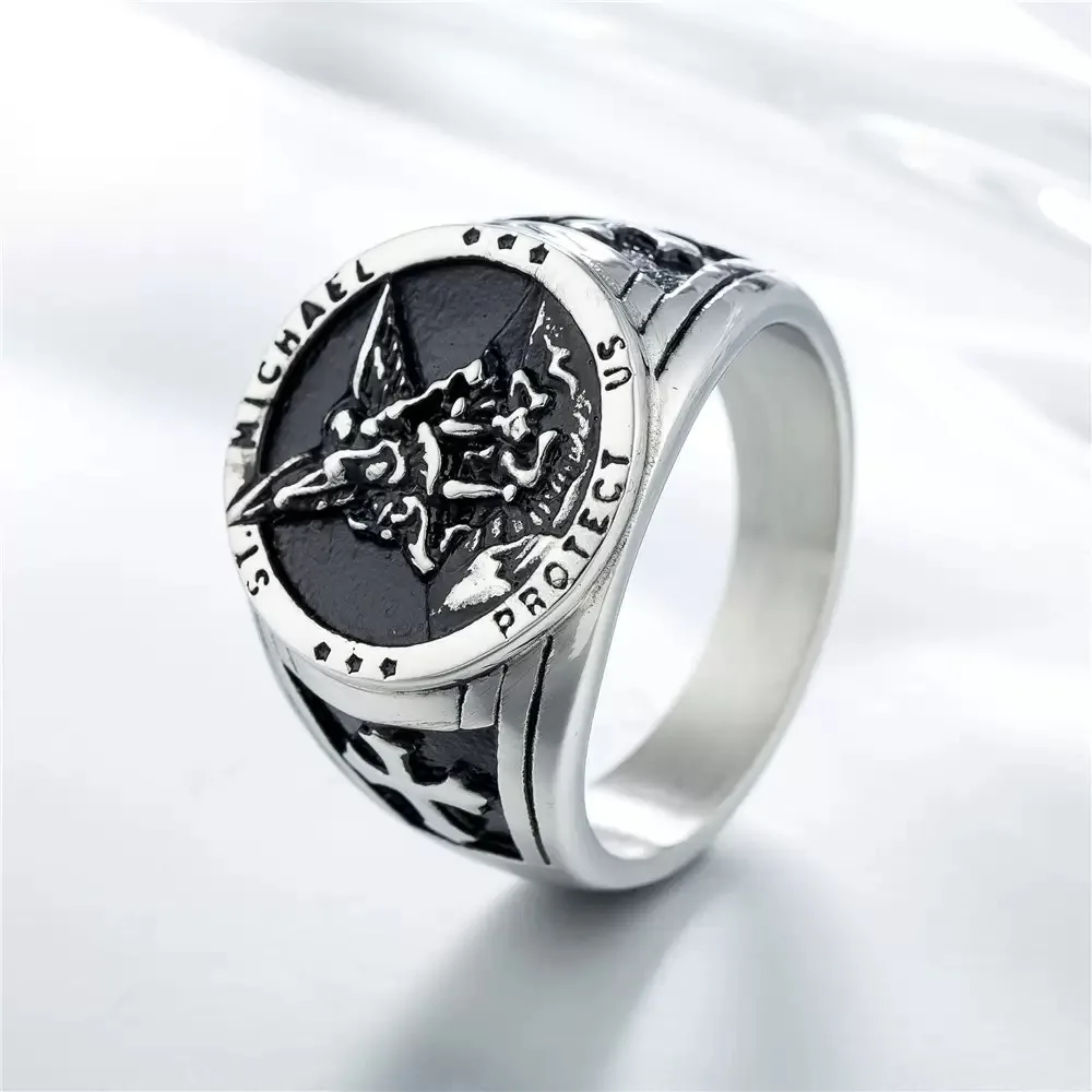 ST MICHAEL Solid Ring 316L Stainless Steel Jewelry Saint Protect Us Angel Rings