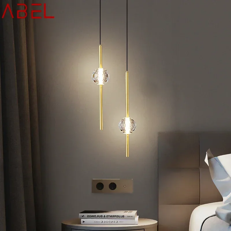 ABEL Contemporary Copper Pendant Chandelier LED 3 Colors Brass Gold Hanging Lights With Crystal For Modern Home Bedroom