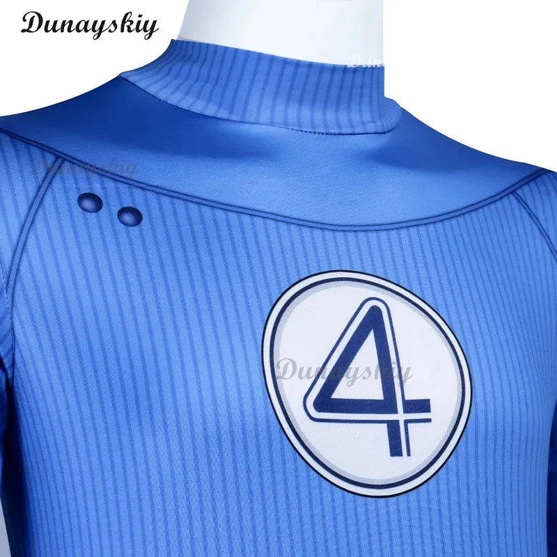 

DY20Movie Fantastic Four Cosplay Costume Thunderbolt Fire Blue And White Jumpsuit Superhero Halloween Party Invisibility Jumpsui