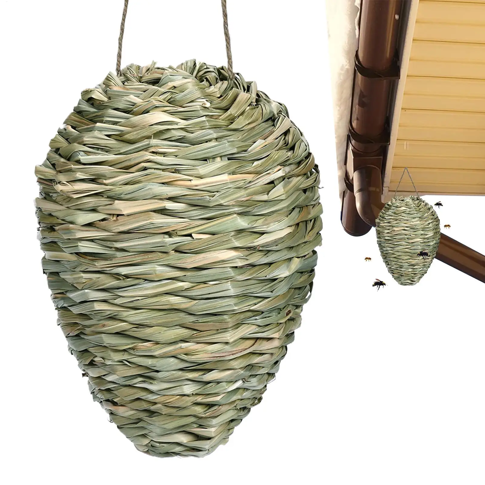 Fake Hornet Nest Hornet Nest Decoy Woven Bee Hive Hangable Decoration Hanging Patio Garden Repellent Trap Non-Toxic Fake Nest ﻿