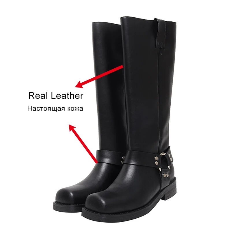 JOZHAMTA Size 34-40 Women Knee Boots Real Leather High Heels Winter Shoes Woman Punk Long Boots Retro Goth Western Knight Boots