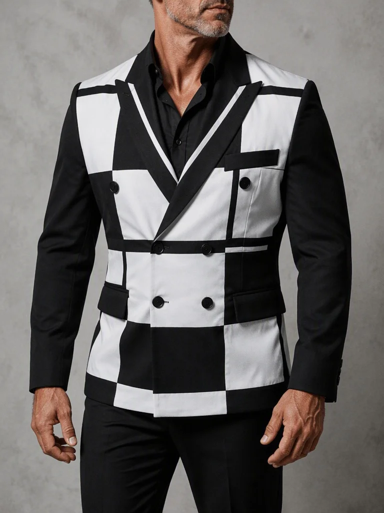 Men's Color Block Patchwork 2‑Piece Suit Set Notched Lapel Double Breasted Blazer & Pants Formal Party Wedding Prom Plus Size