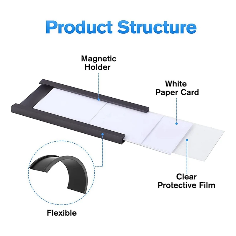 200 Pack Magnetic Label Holder C Channel Magnetic Labels, Magnetic Data Card Holder With Clear Plastic Protector