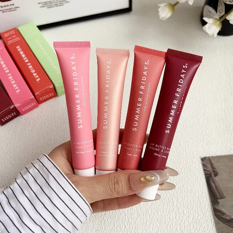 Bálsamo labial de azúcar rosa y Beige, vainilla del viernes de verano, juego de lápiz labial transparente hidratante, tubo suave y suave, brillo de labios, maquillaje de labios