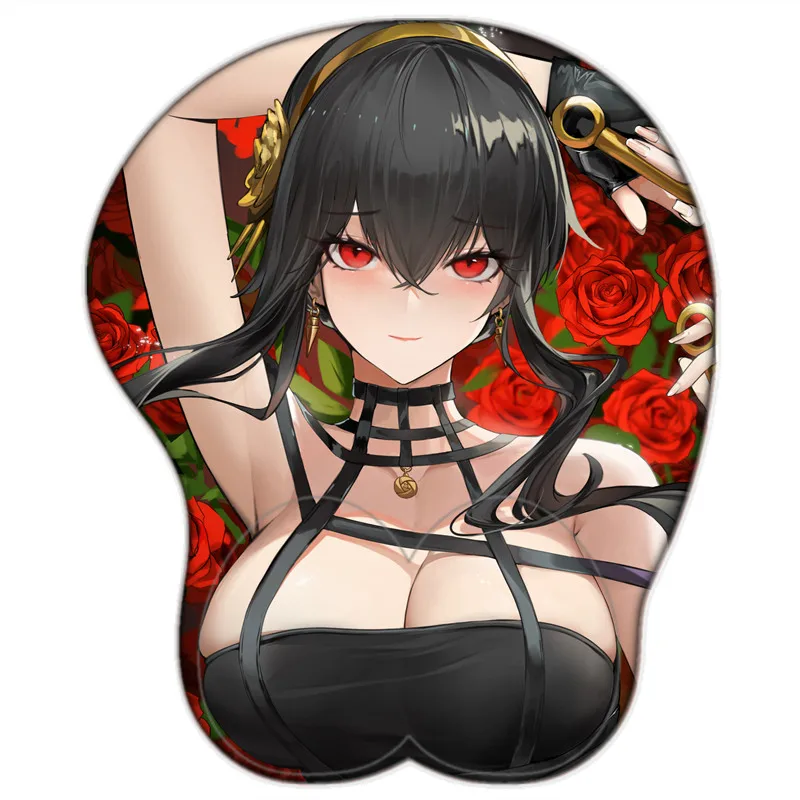 

Sexy 3D Breast Mouse Pad Rose Elegant Lady Yor Forger lady Soft Silicone Big Opaii Mousepad with Wrist Rest Desk Pad