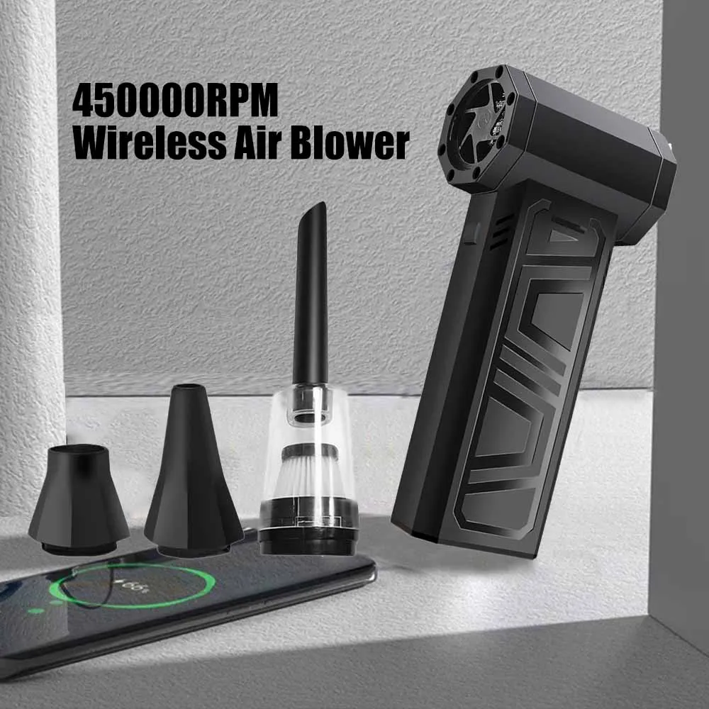 

450000 об/мин пылесборник с ураганом, беспроводная тряпка со сжатым воздухом, высокоскоростной жестокий вентилятор, 3-скоростной регулируемый турбоструйный вентилятор