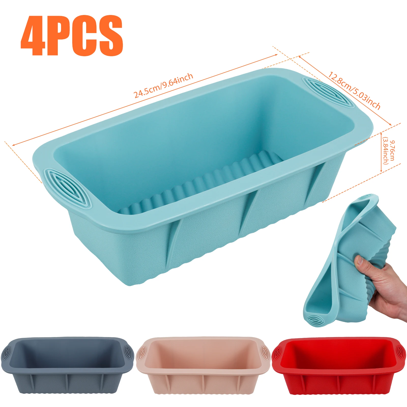 4 Pcs Silicone Bread Loaf Pan Flexible Rectangular Baking Mold Nonstick Bread Pans Easy Release Loaf Pan for Oven Homemade Bread