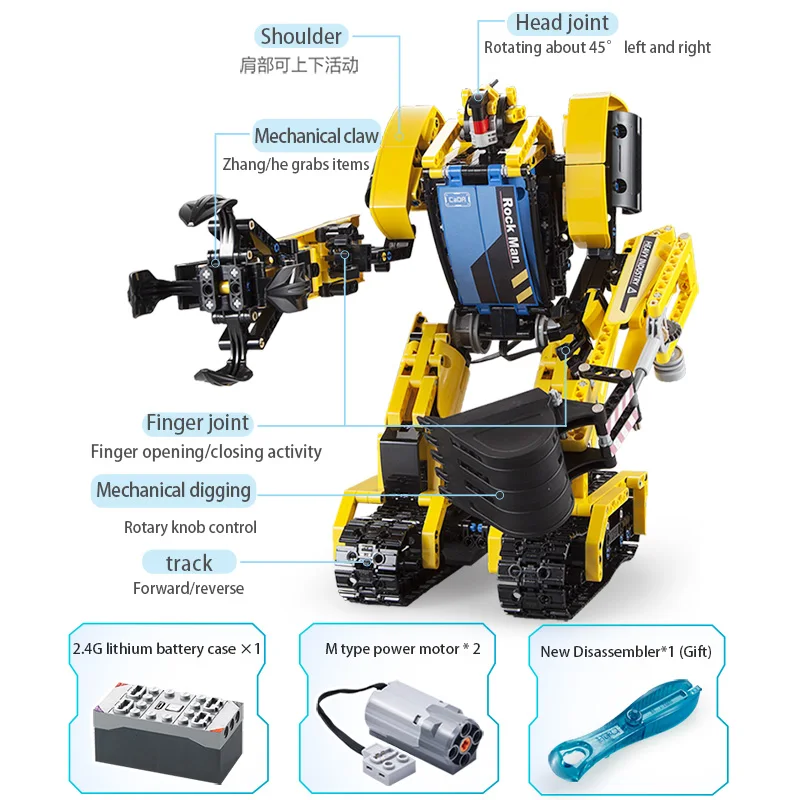 Cada 930PCS RC 2 in 1 Deformation Robot Megalithic Intelligent Building Blocks City Remote Control Excavator Bricks Toys for Kid