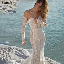 Mermaid Lace Wedding Dresses Customized Detachable Long Sleeves Sweetheart Formal Bride Party Dress Court Train Bridal Gowns