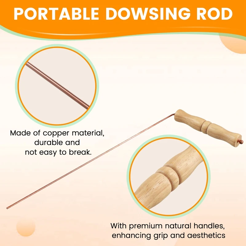 Copper Dowsing Rods Kit For Divination Tool - Natural Wooden Handles Divining Rods