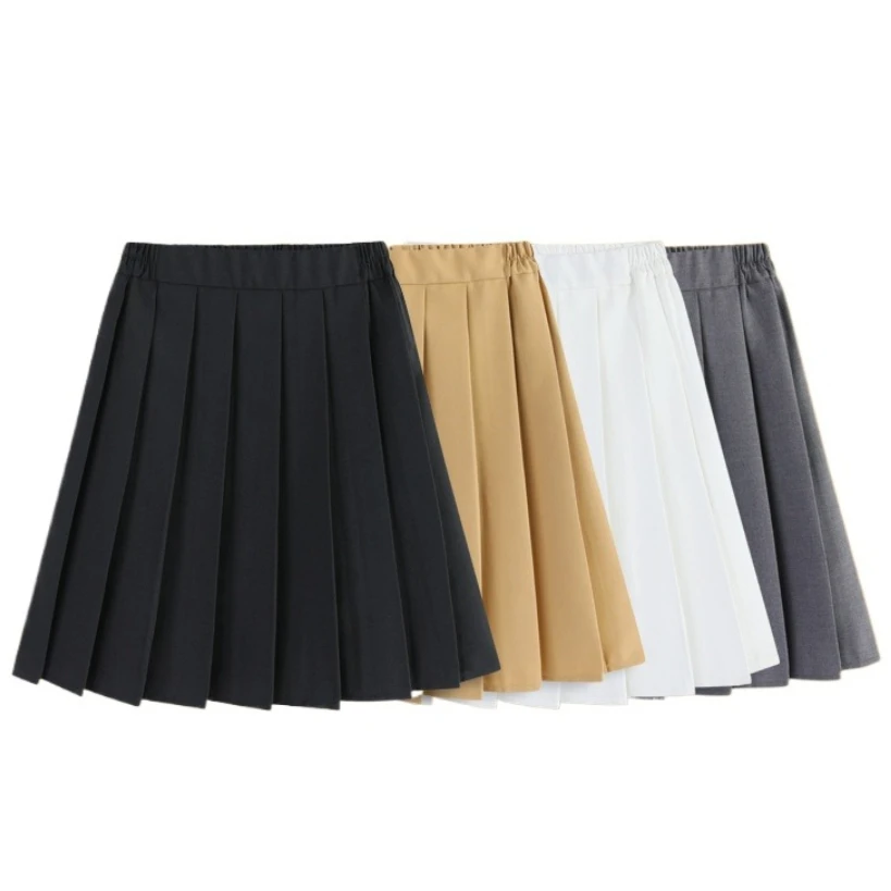 Girls Elastic Waist Pleated Skirt Kids Knee Length Uniform A Line Skirt British Style Teens School Students Casual Preppy Skirts