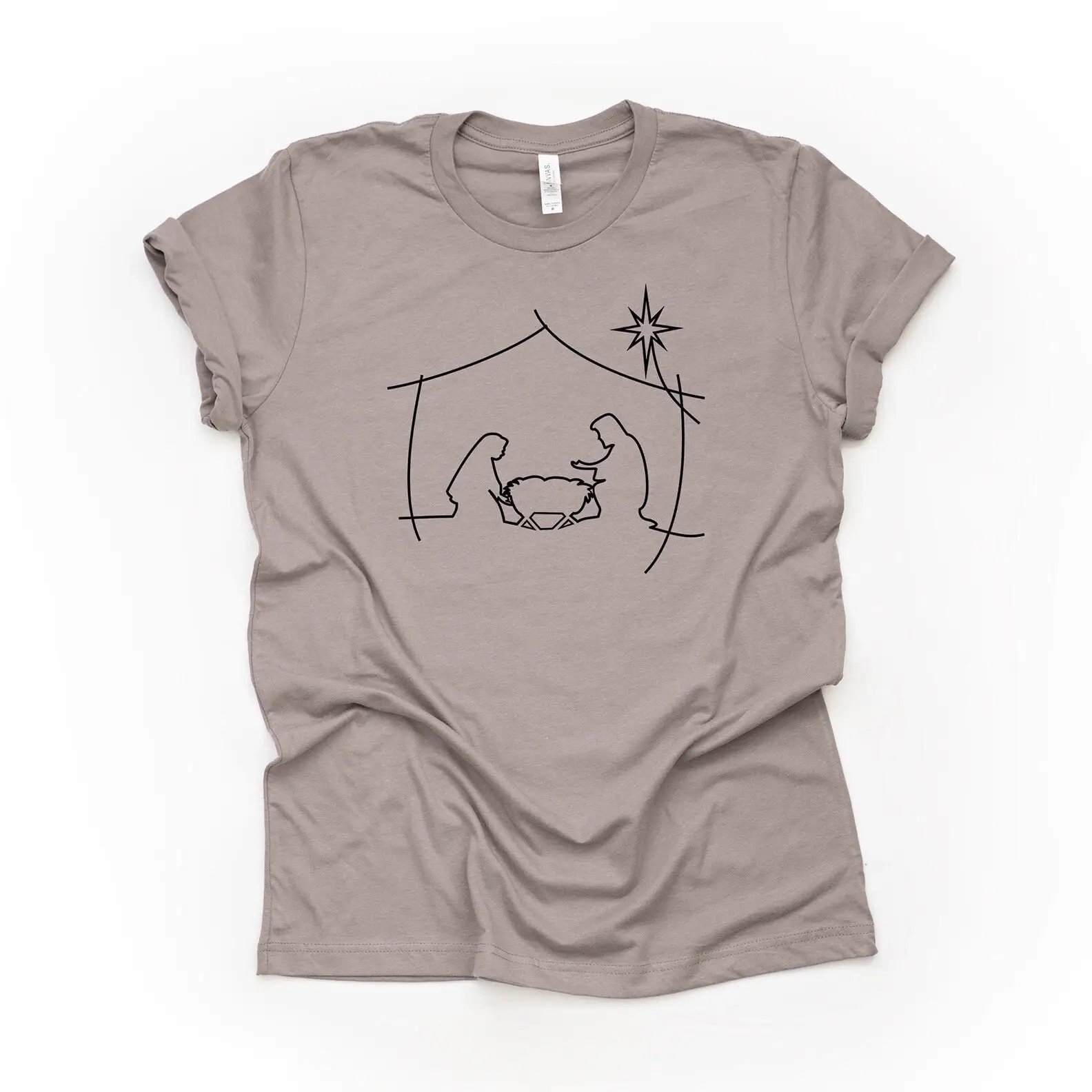 Christmas Nativity Scene Simple Drawing Of Manger Modern Design On Premium Unisex Shirt Plus Sizes 2X 3X 4X