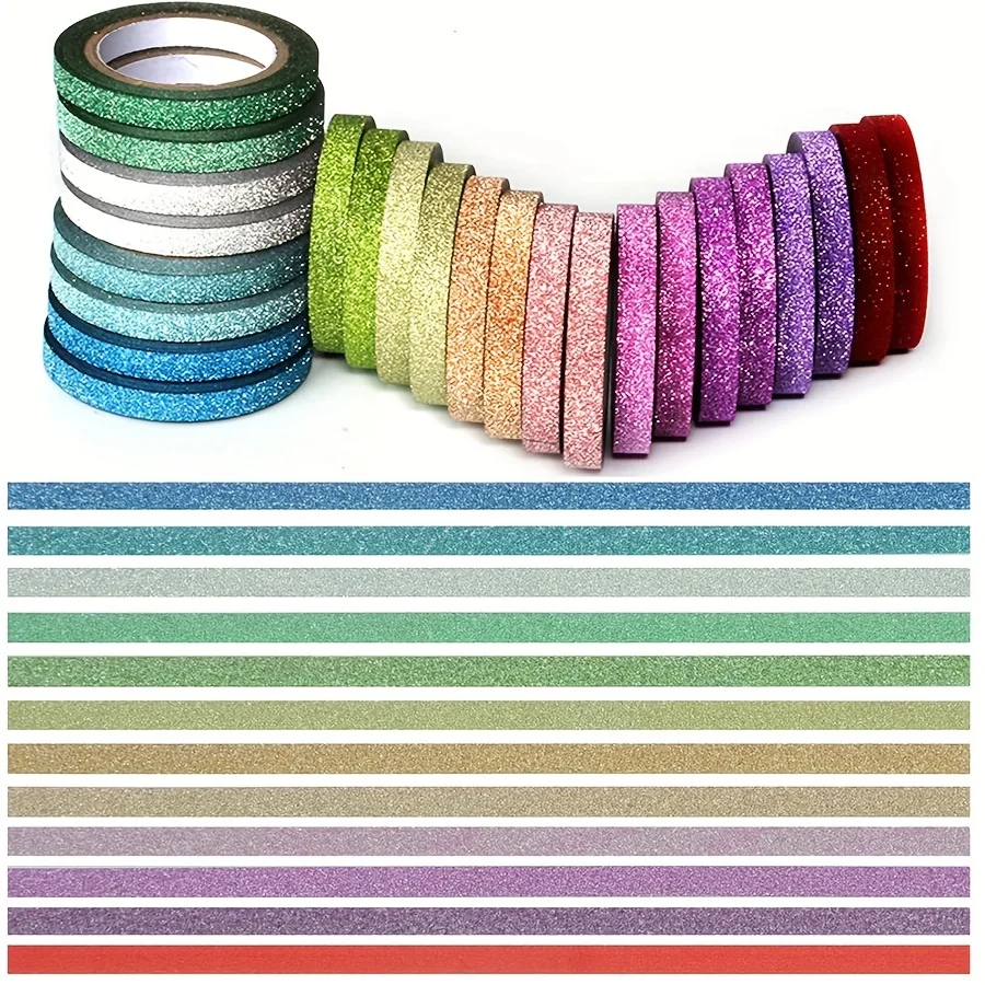 Glitter Washi Tape Set - Scrapbook Supplies - Aesthetic Washi Tape Set - Journal Supplies - Slim Washi Tape Set - Creative journ