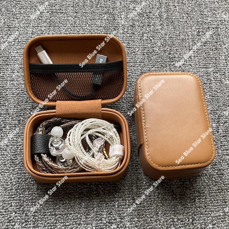Cowhide storage bag Wired earphones Compression box Large cavity In-ear private model earphone protective cover Portable