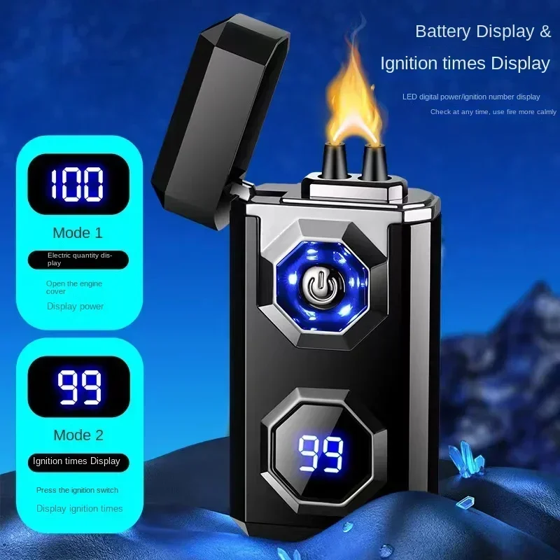 Large Flame Arc Metal Lighter Windproof LED Lighting Power Display Ignition Display Fast Charging Ignition Gadget