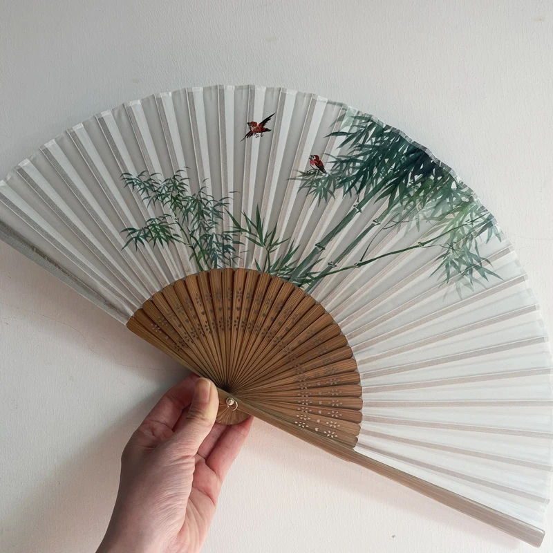 Silk Folding Fan Chinese Style Handmade Painting Fan Home Daily Fan Wedding Fan Decoration Crafts Going Out Selfie Jewelry