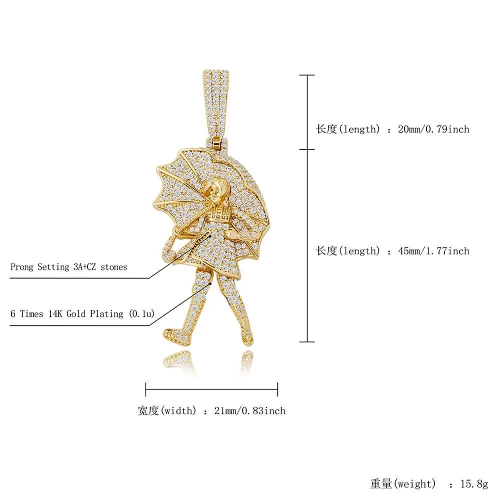 Hip Hop AAA CZ Stone Paved Bling Iced Out Girl Holding an Umbrella Pendants Necklace for Men Rapper Jewelry Drop Shipping