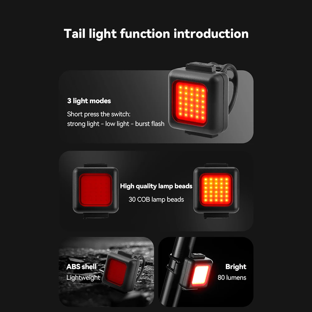 130LM/80LM 150mAh Bicycle Front Rear Lights Type-C USB Rechargeable COB LED Warning Cycling Light Waterproof Cycling Accessories