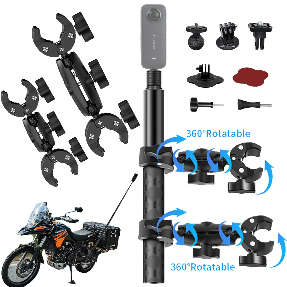 Insta360 X5 X4 X3 X2 RS DJI GoPro用 バイクマウントキット ダブルクランプハンドルバー セルフィースティック Insta 360マウントアクセサリー