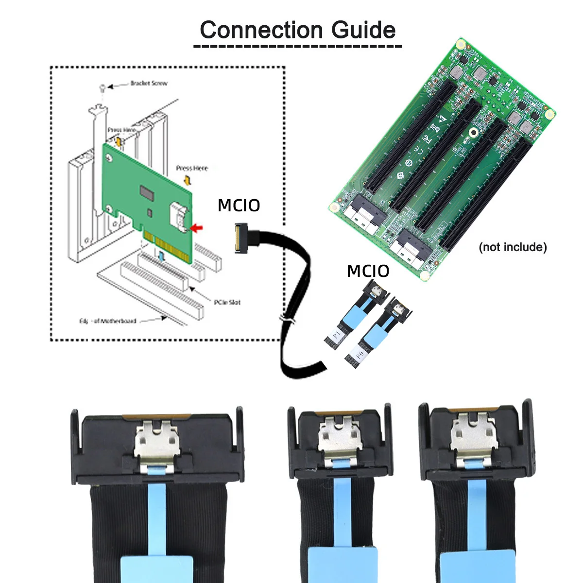 CableCC Mini Cool Edge IO PCI-E 5.0 MCIO STR PCI-E 8i 74Pin Male to Dual MCIO 38Pin Male Extender Cable 50cm