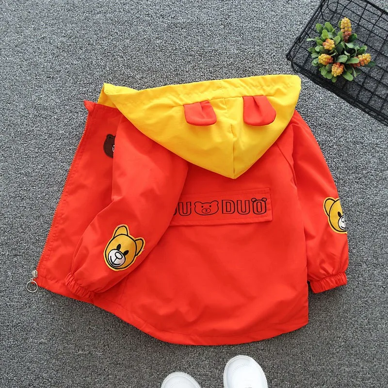 Boys Hooded Jacket Spring Kids Windbreaker Cute Cartoon Bear Coat Children Baby Fashion Outerwear Autumn Casual Clothes 2023 New