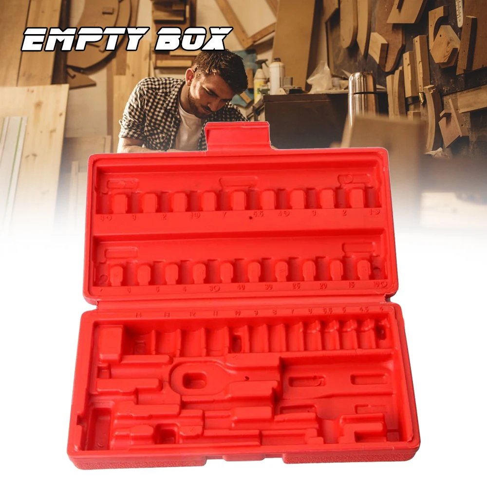 46pcs Set Capacity Empty Box Red Ratchet Tools Storage Box 1/inch 6.35 Ratchet Sleeve Repair Tool