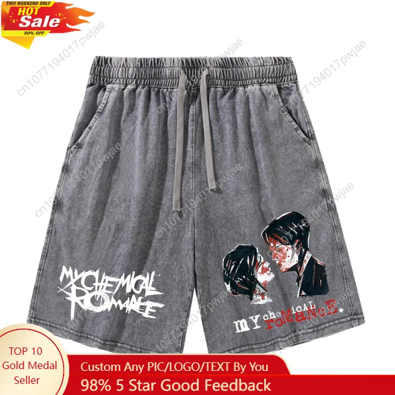 

My Chemical Romance Mcr Band Shorts Mans Womans Retro Short Pants Vintage Cotton Elastic Soft Beach Shorts Customized Pants