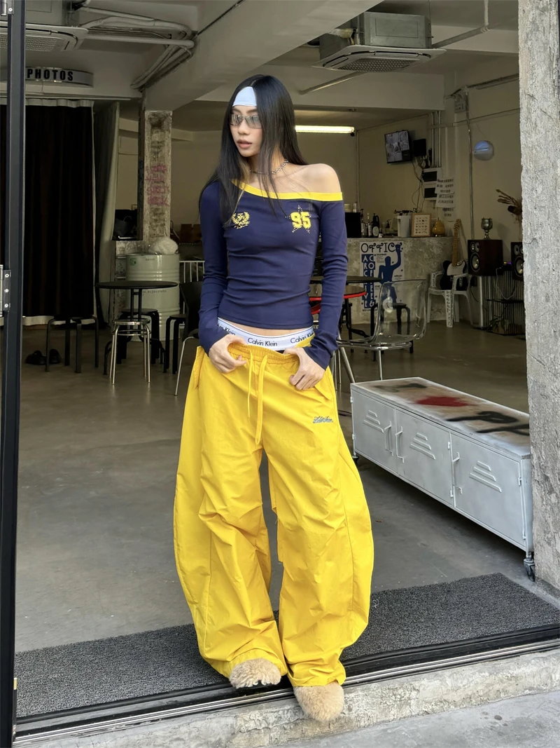 السراويل المظلة النسائية Damen الربيع النمط الأمريكي الخيزران القطن التخسيس تصميم في الهواء الطلق المرقعة فتاة حلوة قابل للتعديل عارضة