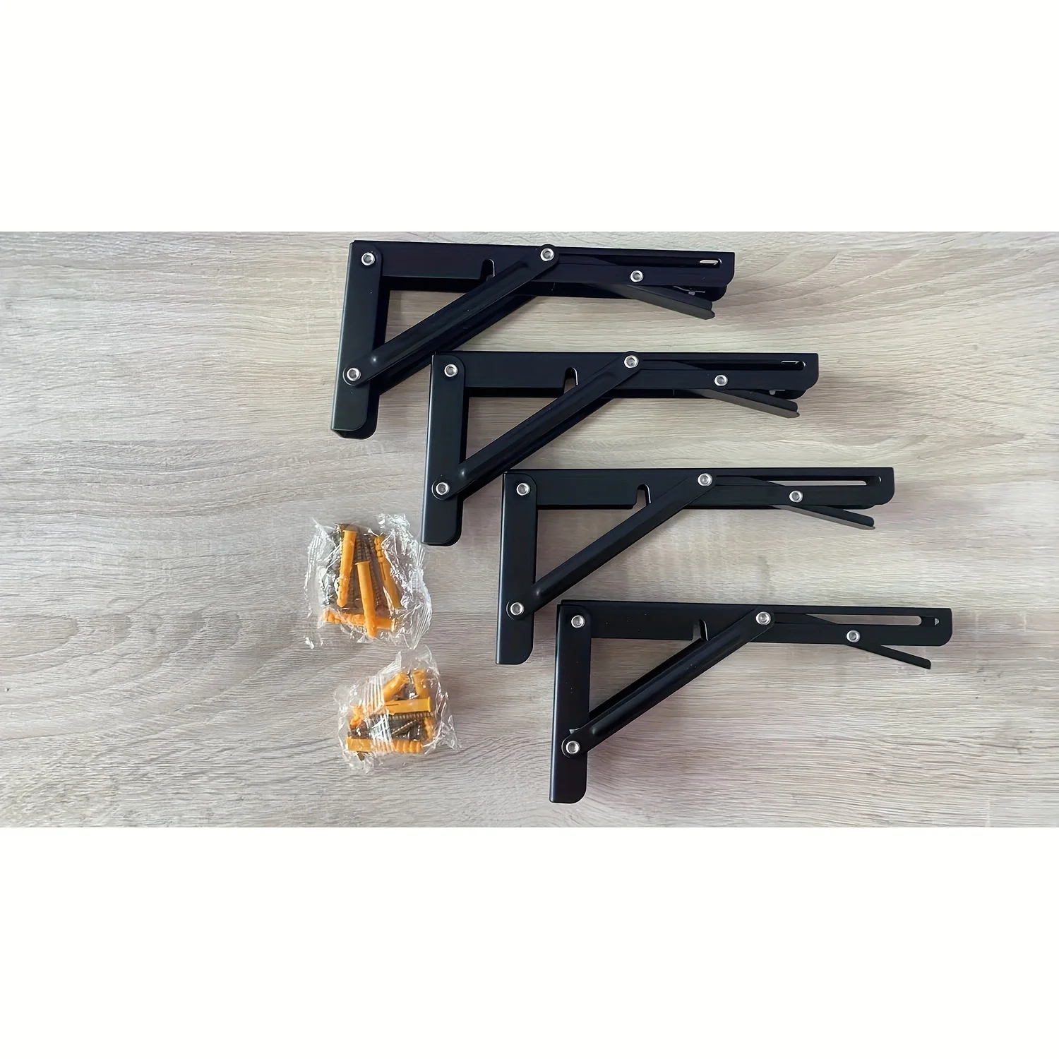 4Pcs Black 8 Inch Folding Triangle Shelf Brackets, Heavy Duty Adjustable Wall Mounted Support Brackets for Home Storage