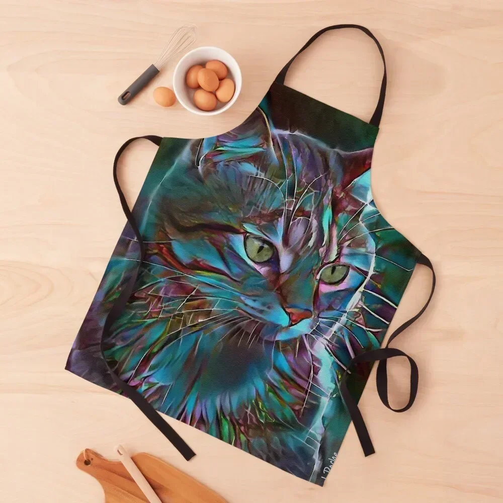 

Amanda boreale, cat, chat, kitty, lea roche paintings Apron custom women's kitchen Trim Cloth kitchen and home Apron