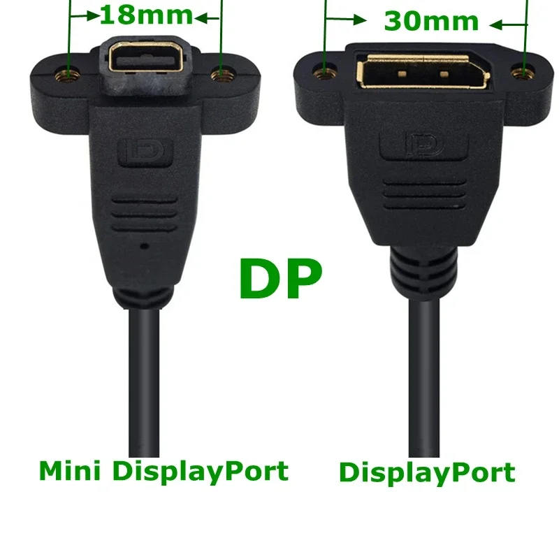 0.3m 4K HD Mini DisplayPort Female to DP female Cable with Panel Mounting Screw Holes For Computer Monitors, Digital Cameras