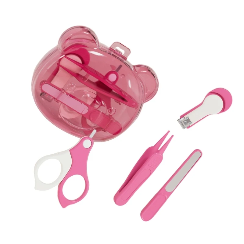 Infants Nails Trimming Set Gentle Trimmer & Tweezer with Portable Cartoon Bear Nails File Storage Box for Delicate Care