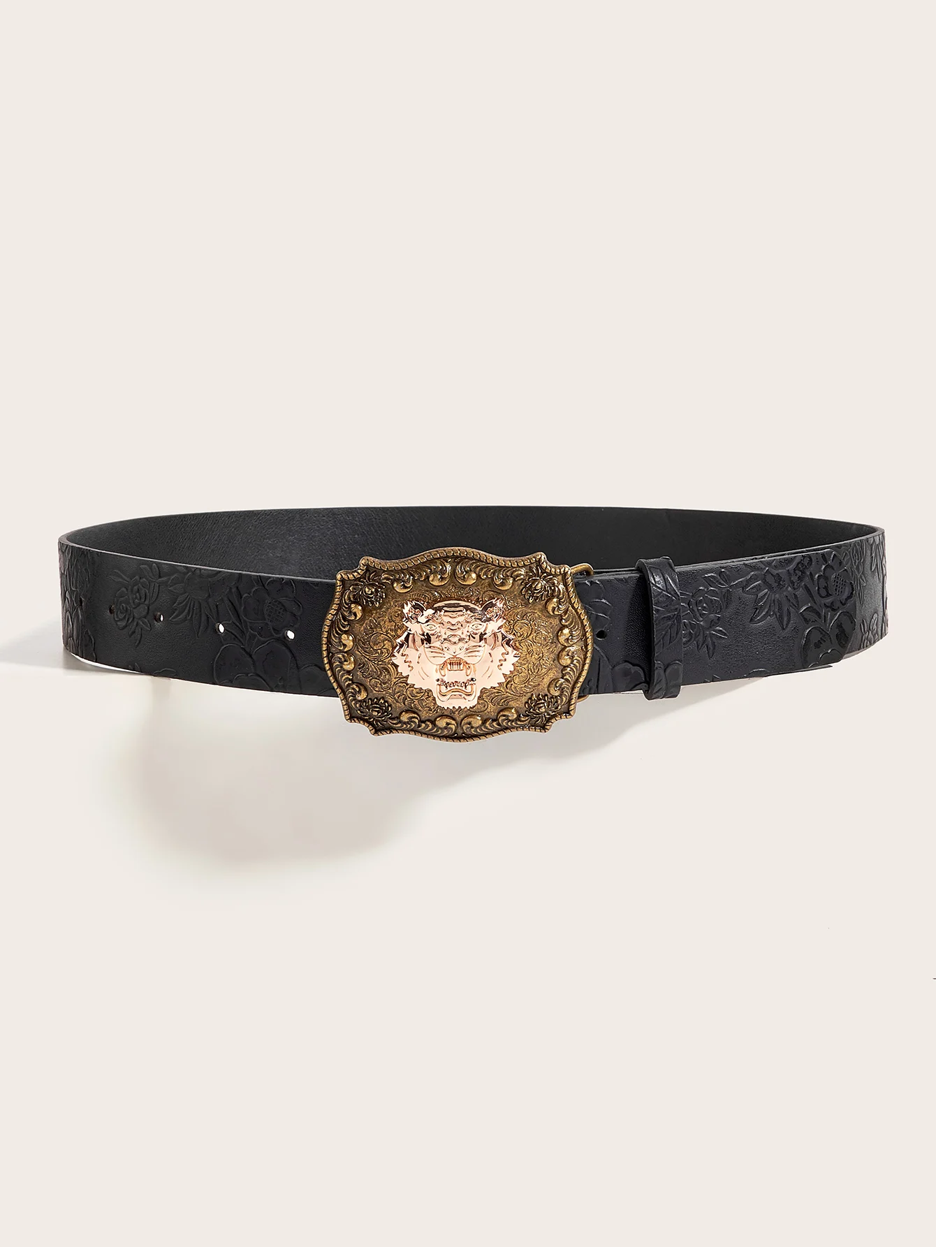 Retro western style tiger head buckle PU belt, versatile with all kinds of jeans