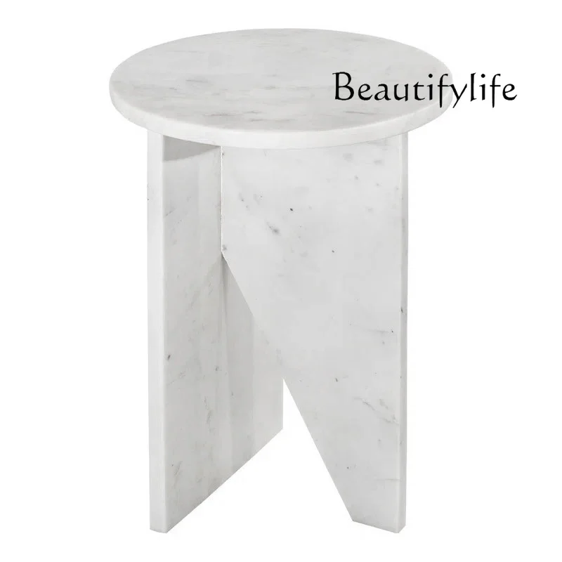 zL Nordic Light Luxury Style Natural Marble Side Table Creative Simplicity Round Edge Table Home Art Coffee Table Size 40x40x55c