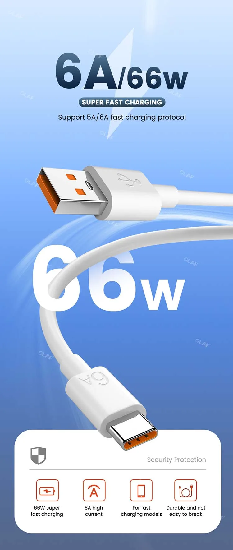 Olaf 120W USB Charger Fast Charging Power Adapter QC 5.0 Fast Charge For iPhone 13 Pro 11 12 Xiaomi Samsung 6A USB Type C Cable