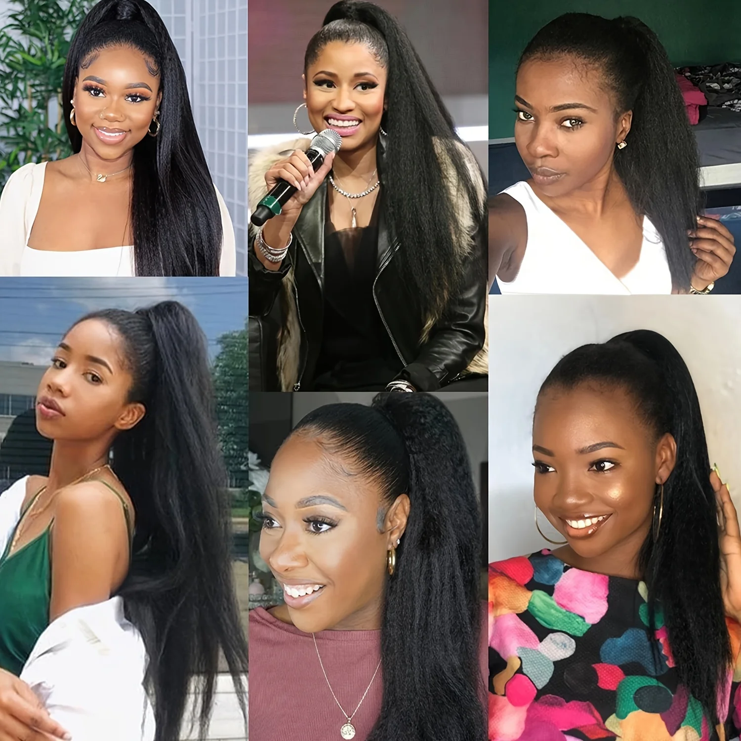 Claw Clip Ponytail Extensions Kinky Straight 100% Human Hair Clip In Pony Tails Yaki Hair Extensions 10\
