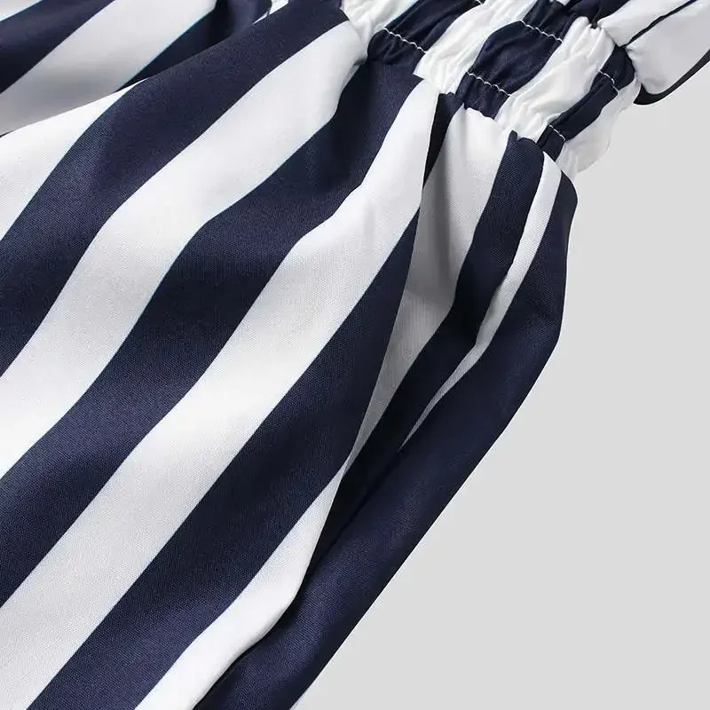 Fashion Men Boxers Rompers Striped Suspenders Bib Jumpsuits Overalls Playsuits Stripe Romper Short Sleeve Drawstring Streetwear