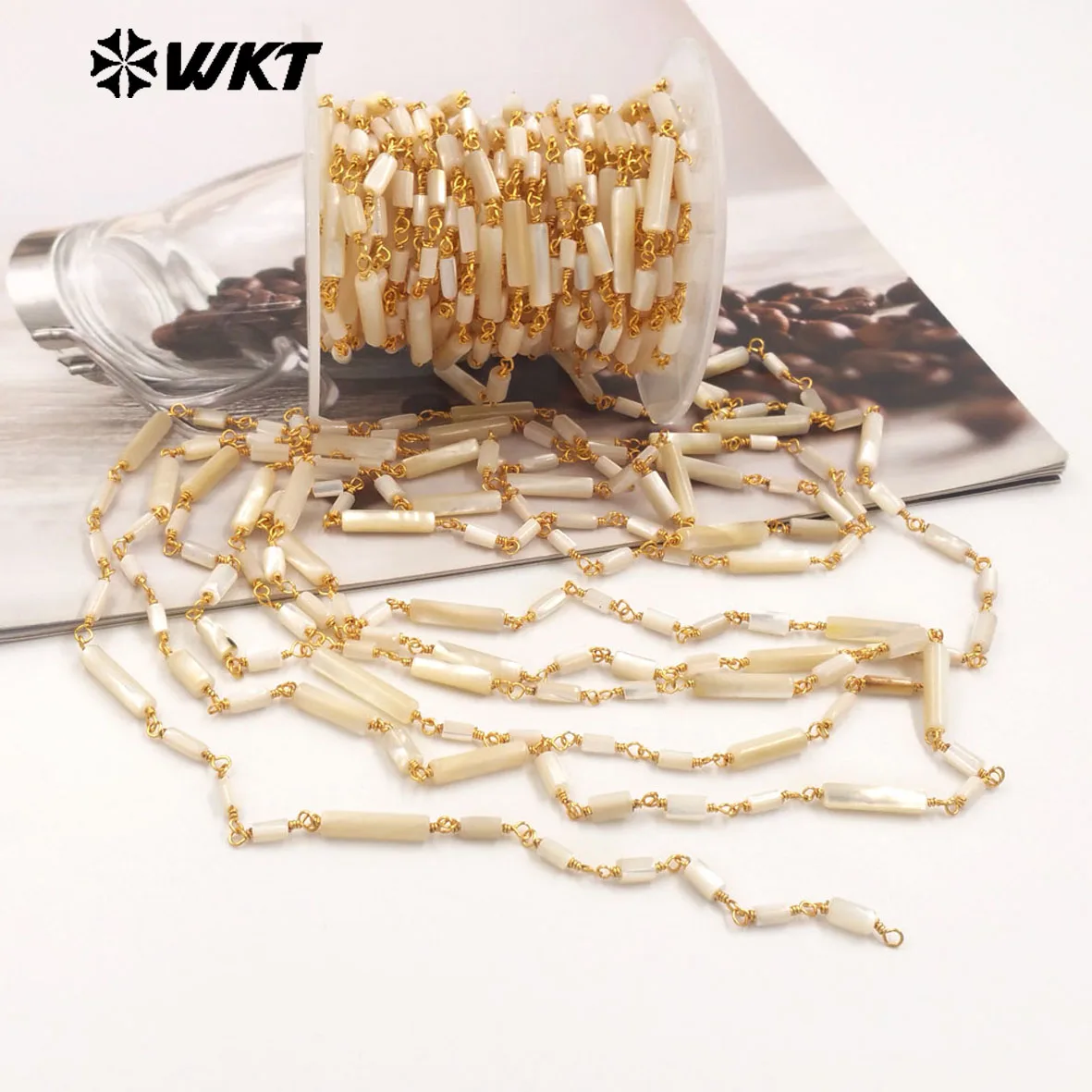 

WT-RBC240 WKT 2025 Vintage Style Shell Beads 18k Gold Brass Jewelry DIY Chain Accessories Fashion HOT Christmas Day Trend