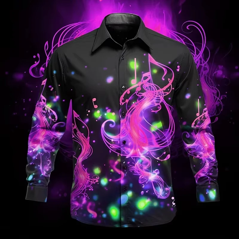 

2026 Men's Luxury Casual Shirt with Suit Lapel & Splash Paint Design, Diamond Square Pattern Dark Sports Top Light Comfort Soft