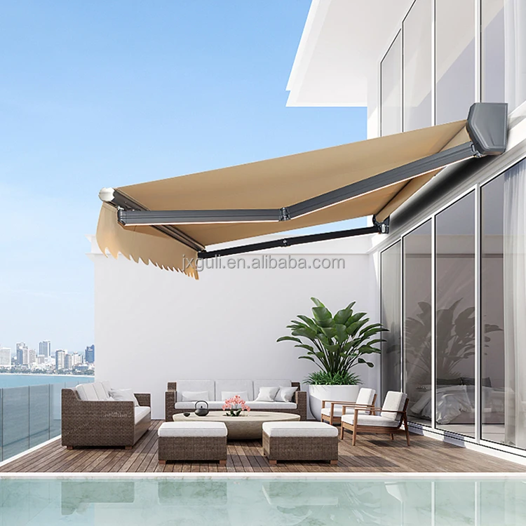 New Wall Fixed Roof Cover Retractable Sunshade Aluminum Electric Extendable Awnings Outdoor Retractable Awning with Led Light