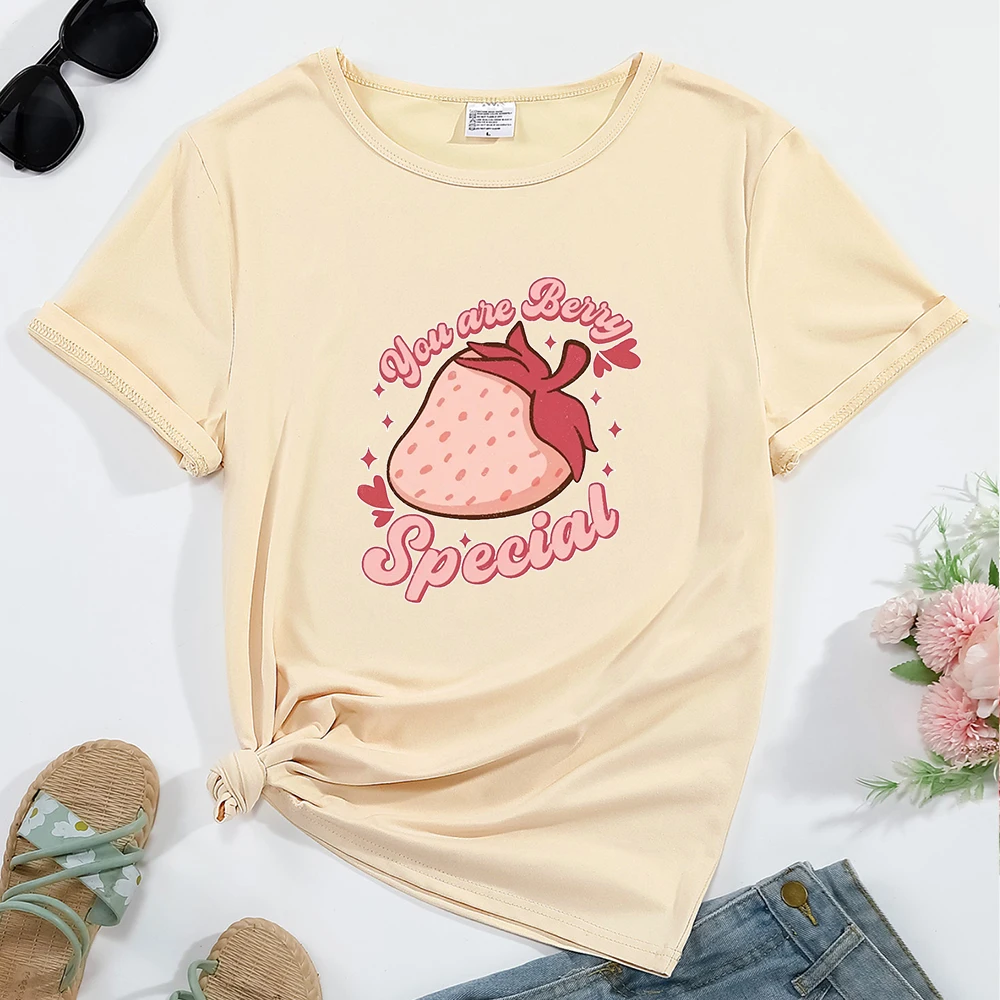 Women's T-shirt Berry Special Pattern Print Round Neck Comfortable Breathable Summer Casual Streetwear Female Clothing Top Tees