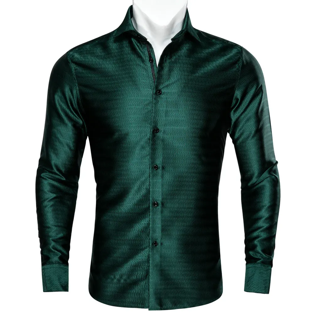 

Novelty Striped Dark Green Long Sleeve Men Shirt Exquisite Lapel Polyester Leisure Business Wedding Birthday Designer Barry.Wang