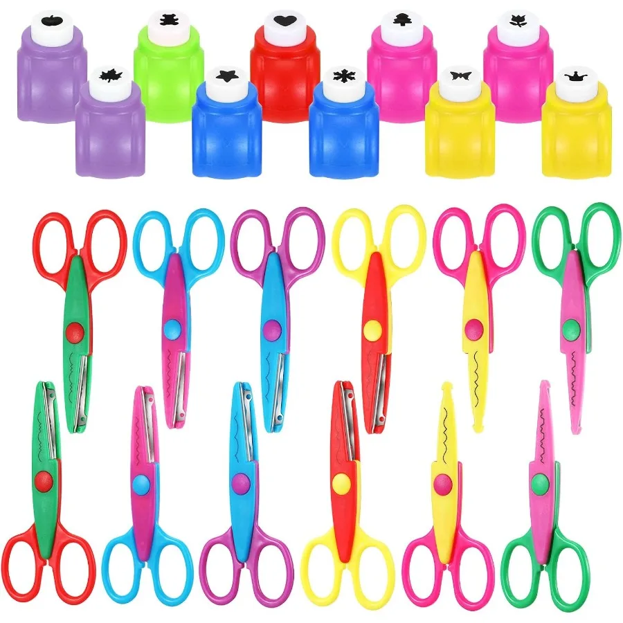 12-22Pcs Craft Scissors Decorative Edge Hole Punch Set, Colorful DIY Scrapbooking Tools for Kids Adults Card Making School