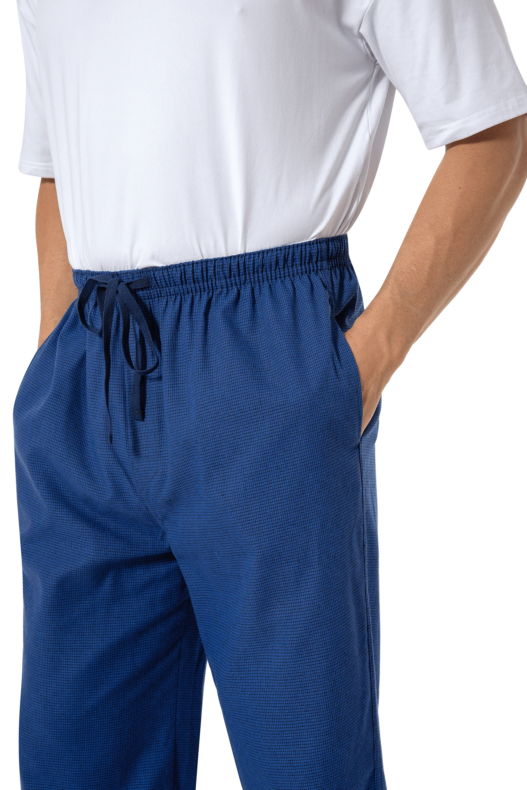 3 Pcs Men\'s Simple Plaid Pattern Cotton Casual Pants, Stretchy Loose Elastic Waist With Drawstring Pockets Home Pajamas Bottom