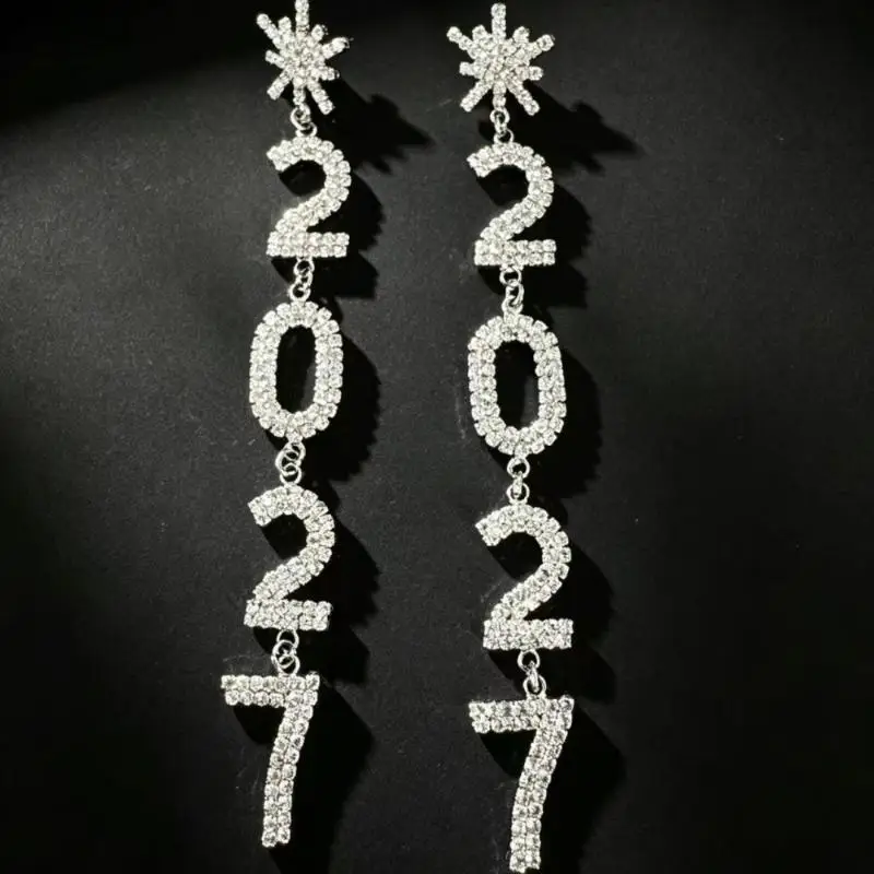 2027 Full Crystal Inlay Rhinestone Dangle Earrings Sparkly Easy to Wear Fashion Jewelry for Outdoor Gathering Picnic Accessory