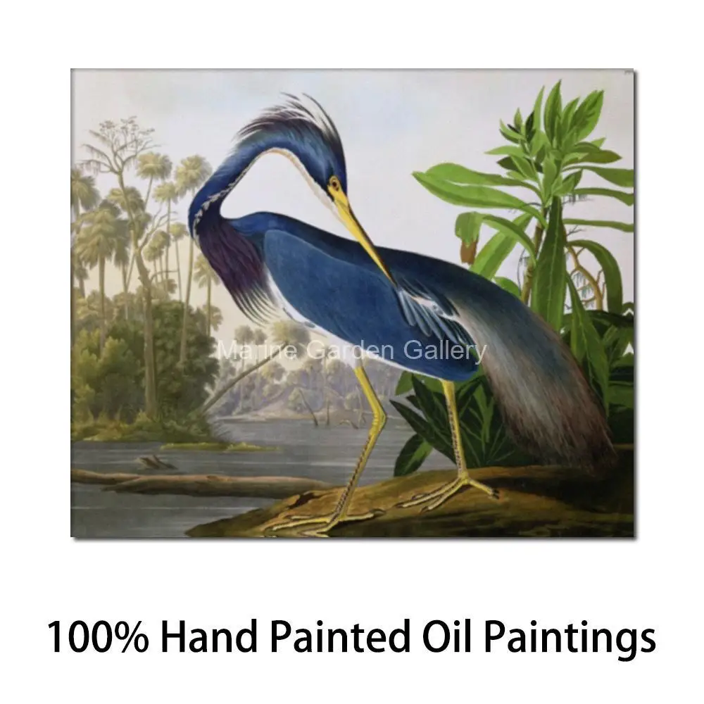 Modern Animal Canvas Art Blue Heron John James Audubon Painting Handmade Bird Artwork Family Room Kitchen Wall Decor Large